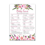 Girl Baby Shower Games — Baby Trivia Game — 25 Guests, Fun Facts Pink Floral Flowers, Garden Boho Chic Gender Reveal Party Couple Shower Activityg140-Trv-1