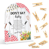 Baby Shower Games - Bbq Don'T Say Baby Clothespin Game, 1 Arch Acrylic Sign And 50 Mini Clothespins, Gender Reveal Game, Backyard Baby Shower Decoration Supplies (Gxb06)