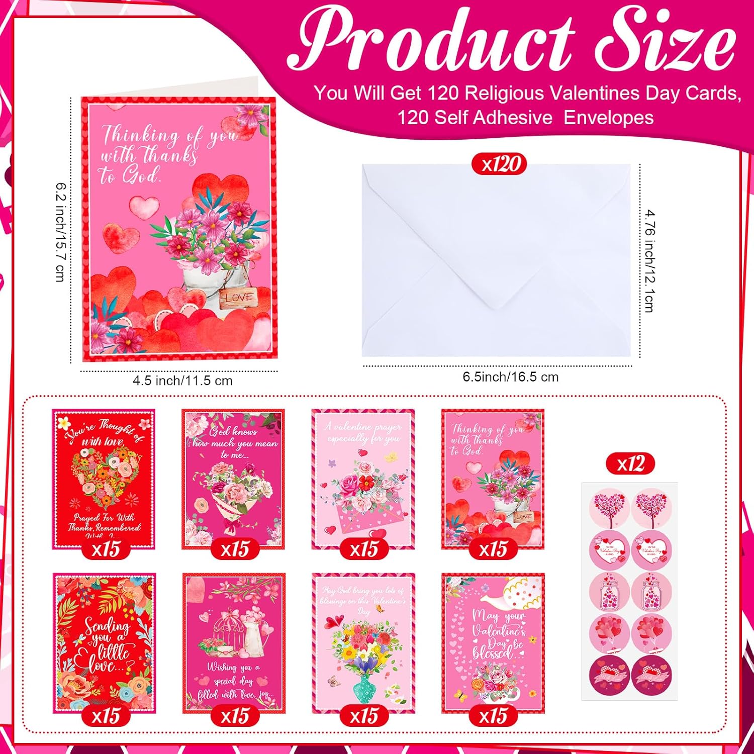 120 Pack Religious Valentines Day Cards With Envelopes Christian Cards With Blessing Vintage Flower Greeting For Valentine‘S Day Party Favors Supplies