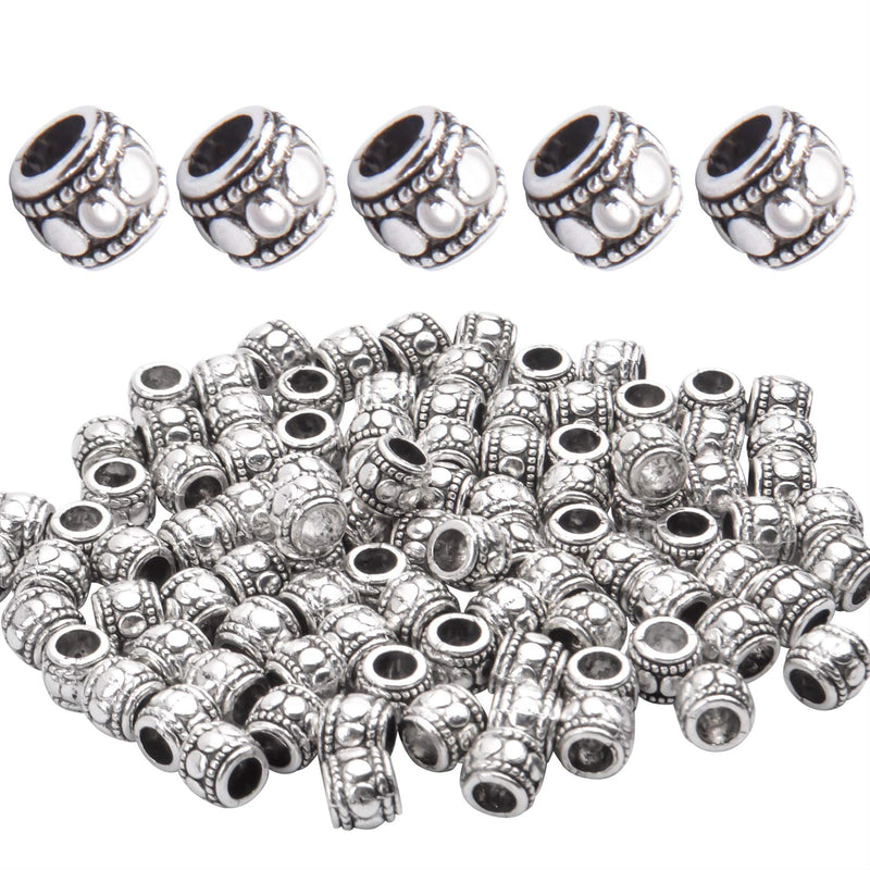 100Pcs Tibetan Silver Spacer Beads Large Hole Beads Charms Hollow Tube Bead Fo