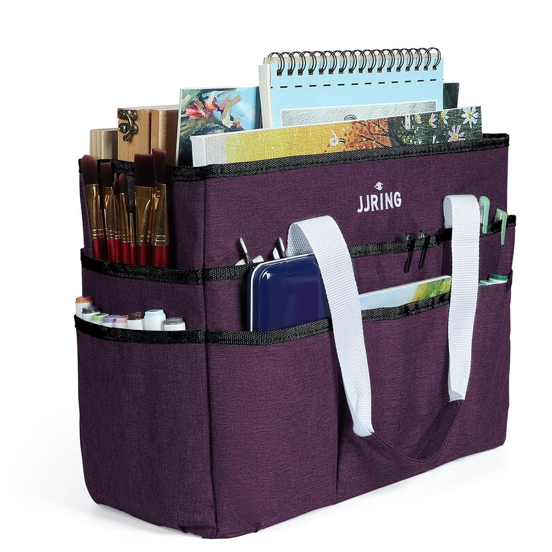 Craft Organizer Tote Bag, Large Art Storage Caddy With Multiple Pockets, Deep