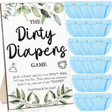 51 Pcs Dirty Diaper Baby Shower Games Funny Wooden Sign With 50 Pcs Mini Diapers Cute Felt For Gender Reveal Party Baby Shower(Greenery Blue)