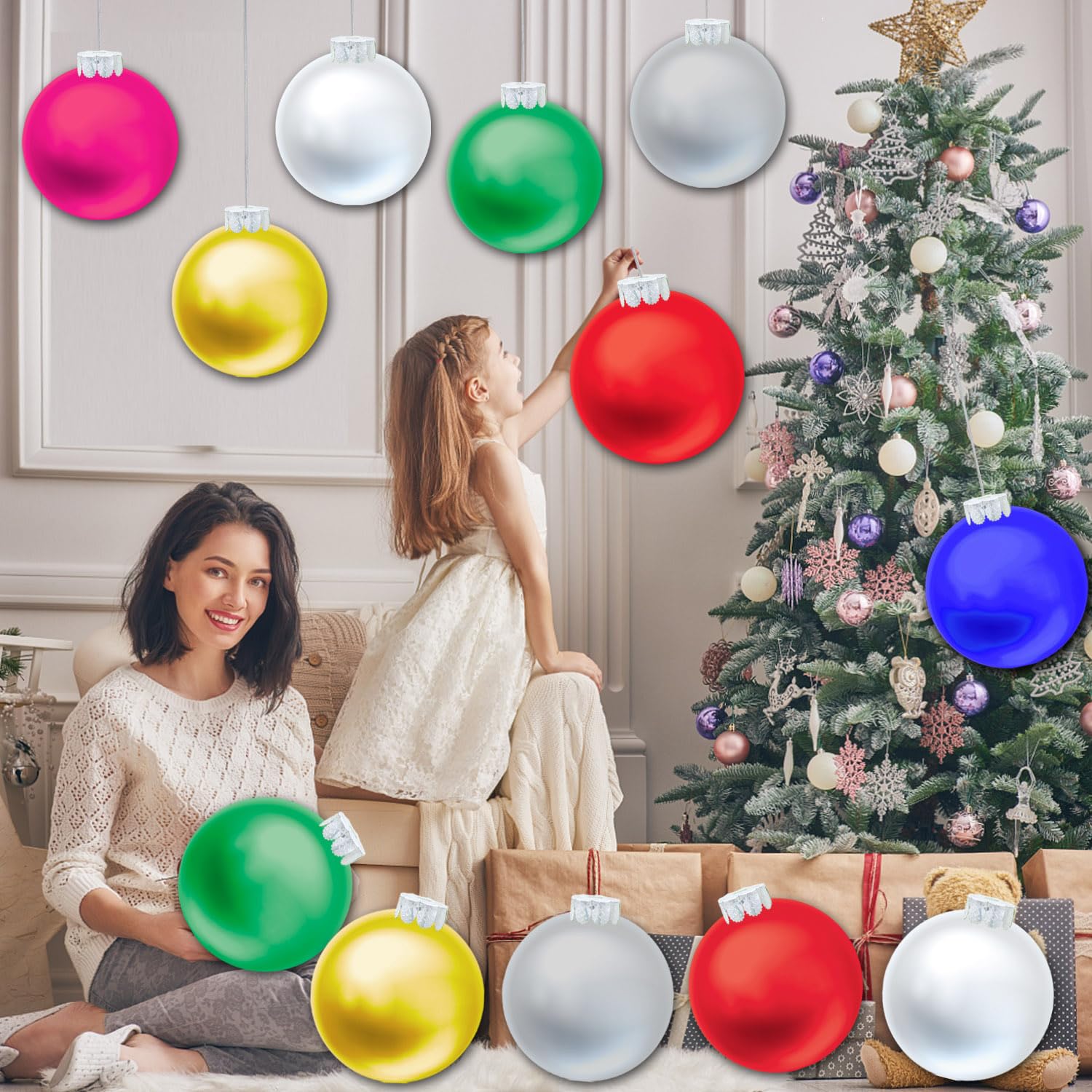 10 Pcs Outdoor Christmas Decorations, 11 Inch Large Inflatable Christmas Balls, Christmas Ornaments Decor For Front Door