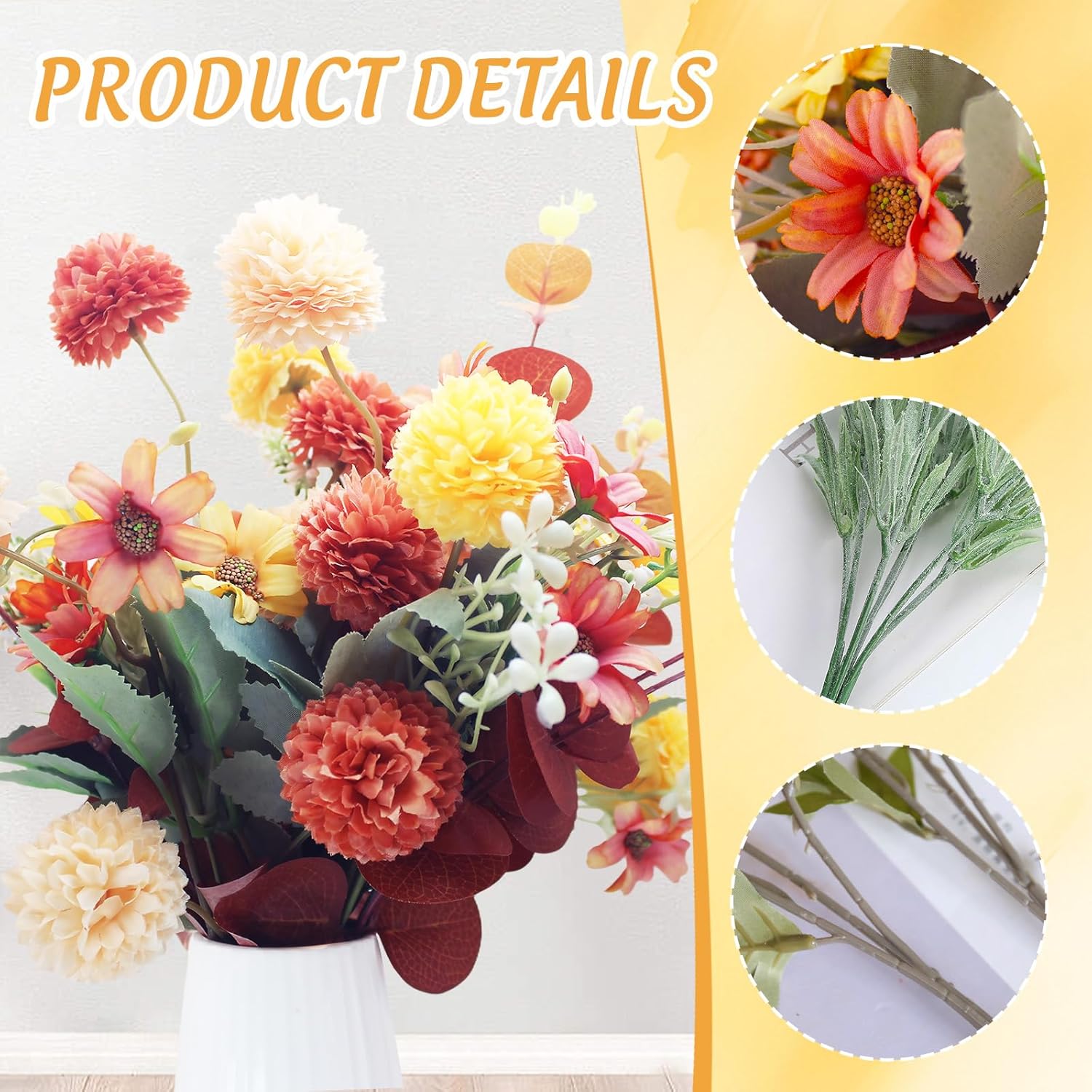 Fall Artificial Flowers – Faux Kiku, Lavender, Daisies, Autumn Silk Bouquet For Home, Thanksgiving, Wedding, Centerpieces & Fake Fall Flowers