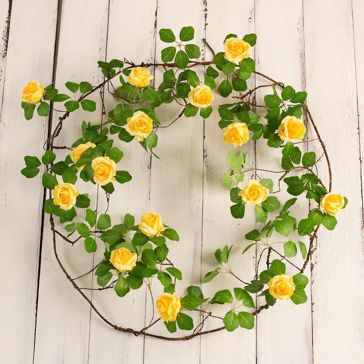Bendable Artificial Rose Vine Yellow Flower Garland, Vinage Flower Decoration For Room Wall Home Decoration (2, Yellow)
