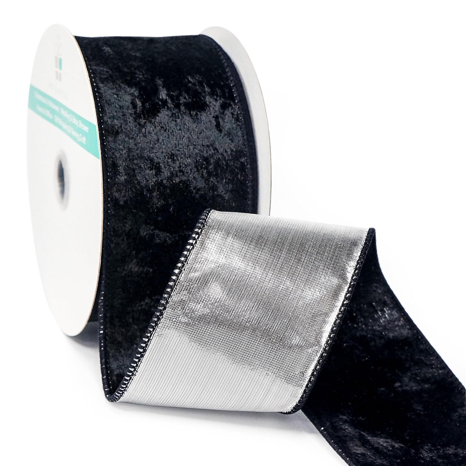 Black Velvet With Silver Metallic Backing Wired Ribbon 2.5 Inch X 10 Yards For Christmas Tree Topper Home Decoration Wreath Gift Wrapping Diy Craft
