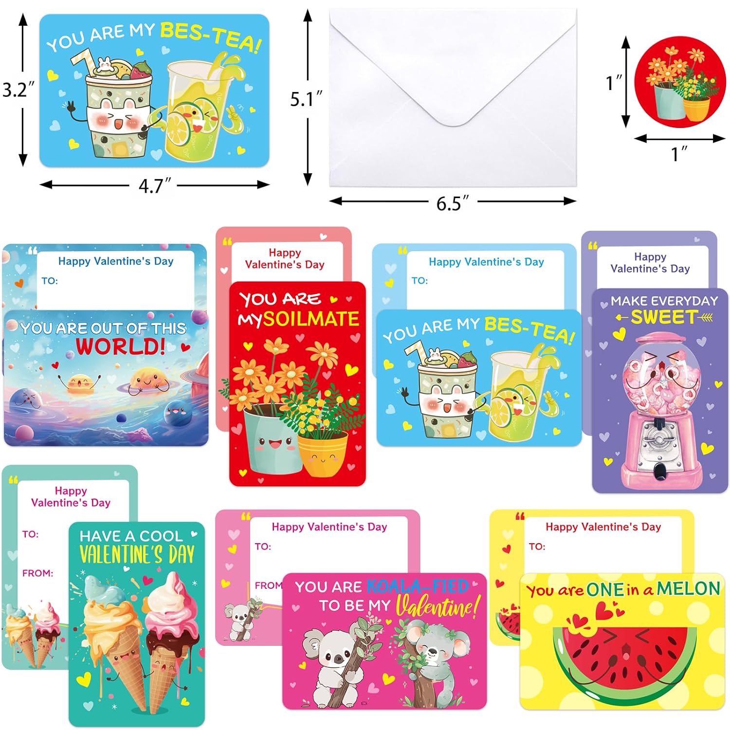 Kids Valentines Day Cards Pun Note Cards With Stickers And Envelopes For Valentine Party Favor School Classroom Activity 28Pcs
