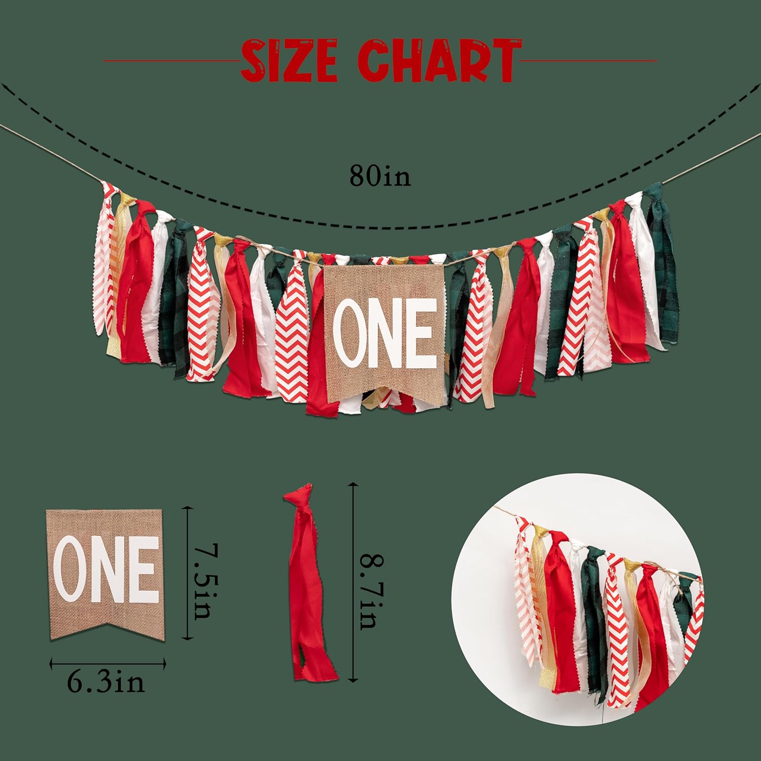 Christmas High Chair Banner For 1St Birthday - Red And Green One High Chair Banner, 1St Birthday Decoration For Boys Girls, Christmas Birthday Party Decorations,Merry Christmas Banner Photo Props