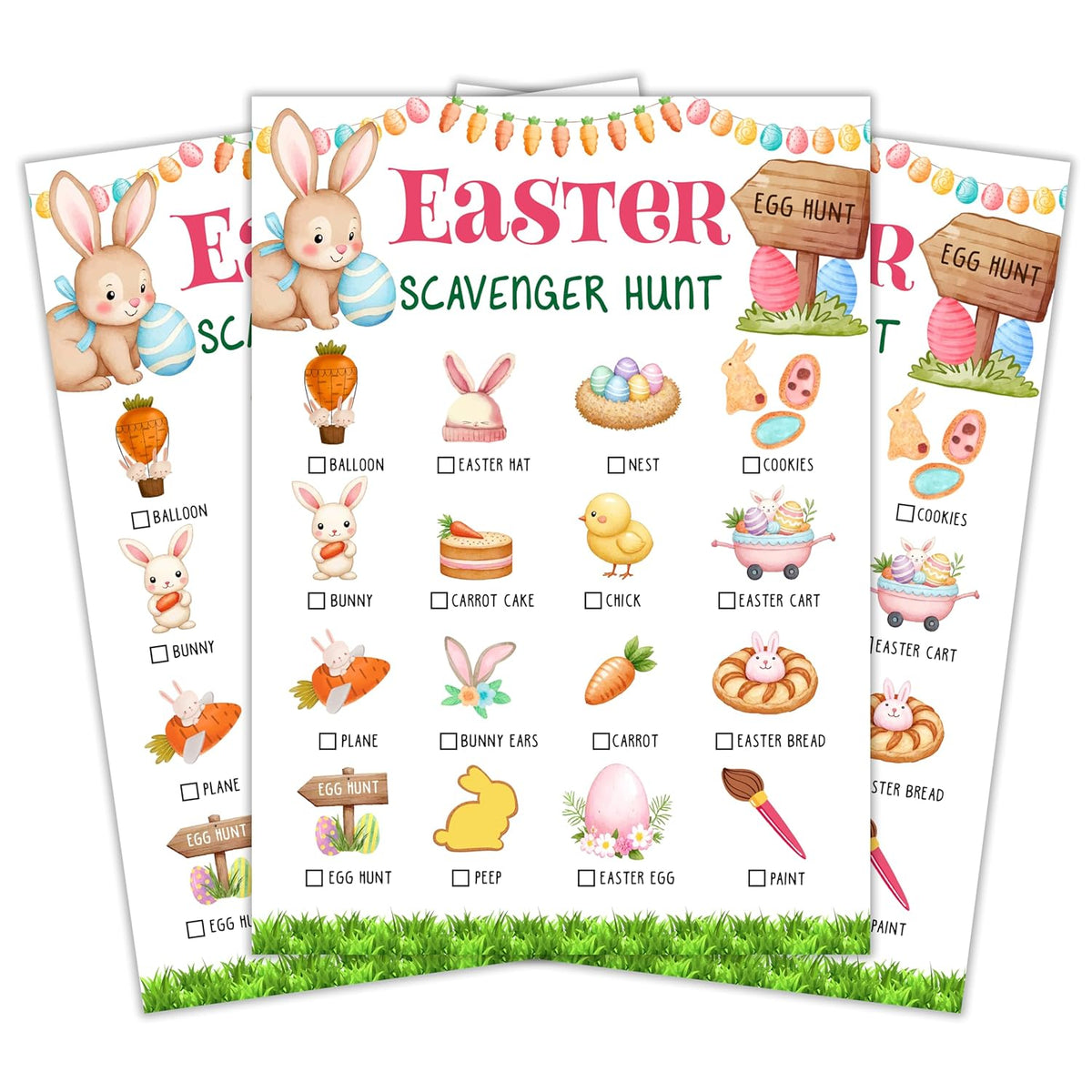 Easter Scavenger Hunt Cards, Seek And Find Camping Games, Easter Bunny Treasure Hunt Game, Outdoor Scavenger Hunt Game For Adults, Easter Egg Hunt Games, Spring Easter Party Decorations -07