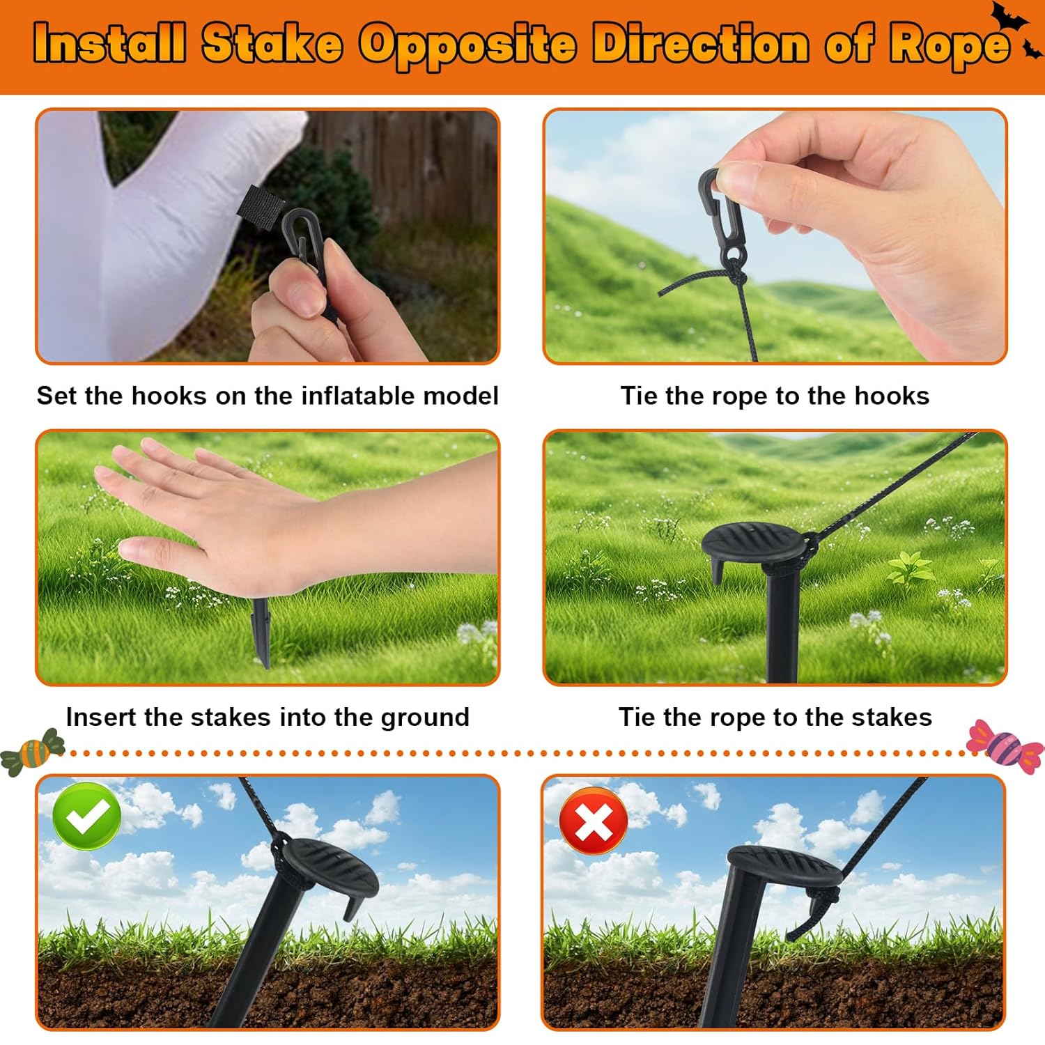 30 Sets Inflatable Ground Stakes And Tethers, 5.7" Yard Inflatable Plastic Stakes Heavy Duty With Hooks And Ropes, Campi