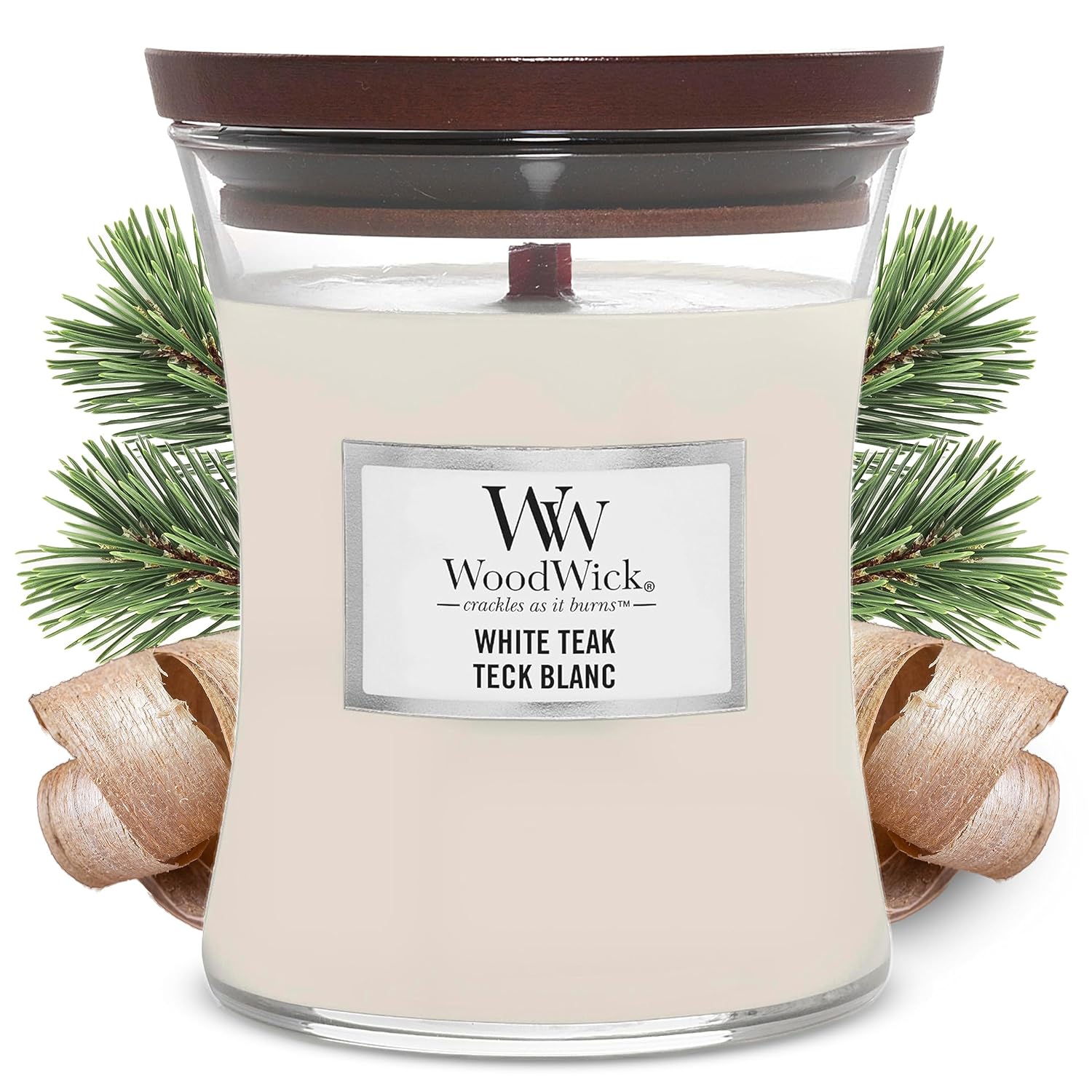 WoodWick Medium Hourglass Scented Candle, White Teak