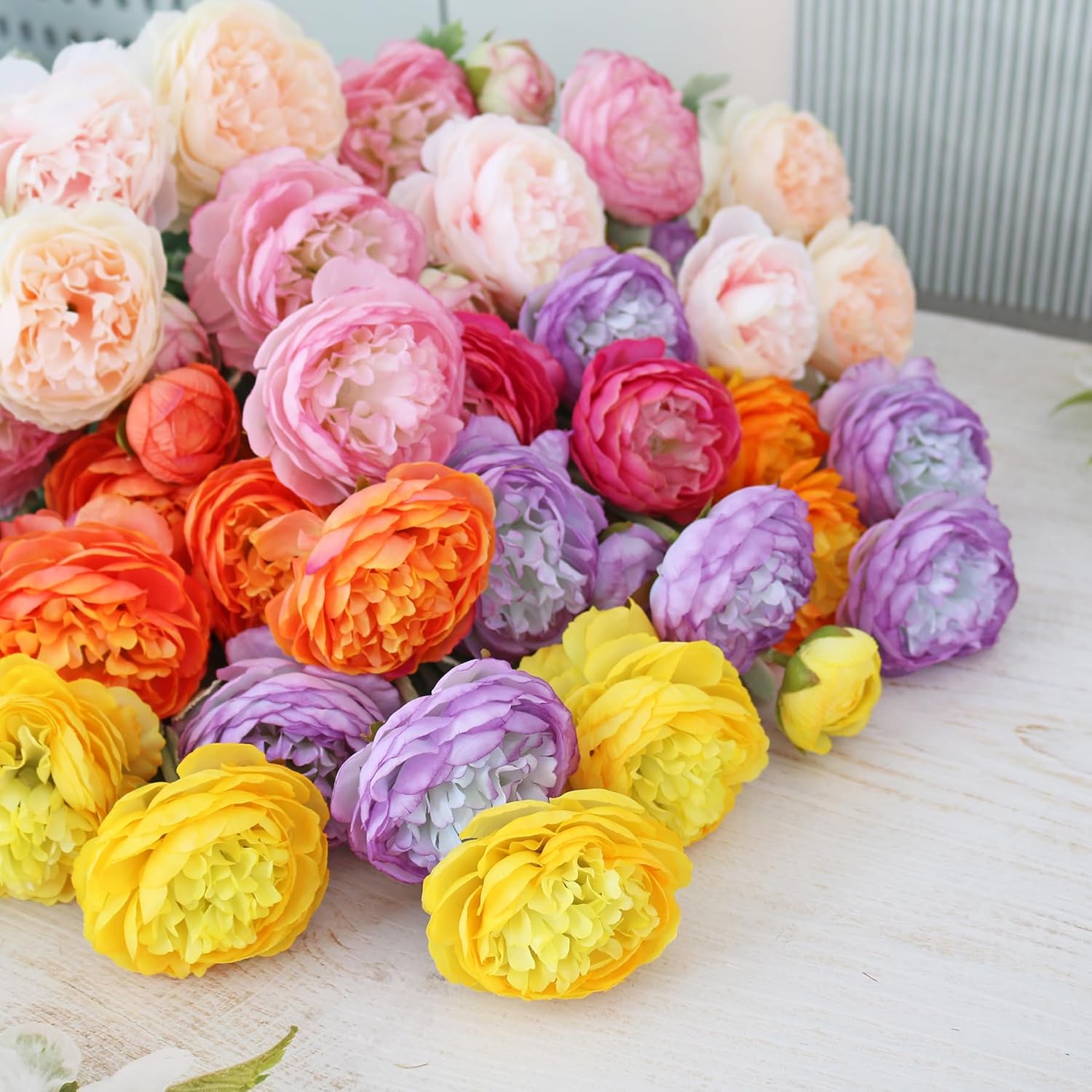 6Pcs Artificial Ranunculus Flowers With Real Touch Stem Silk Ranunculus Flowers For Household Arrangement (Light Orange)
