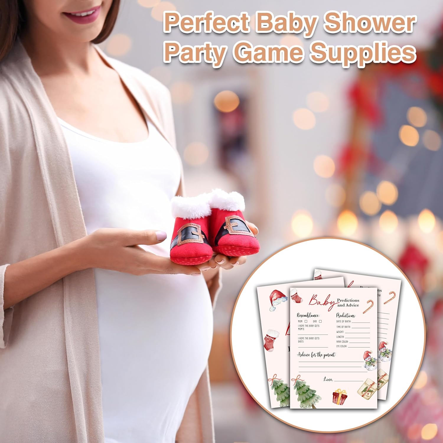 Christmas Baby Shower Game - 30 Double Side Baby Prediction And Advice Game Cards - Winter Gender Neutral Baby Shower Party Decorations Supplies Favors - B03
