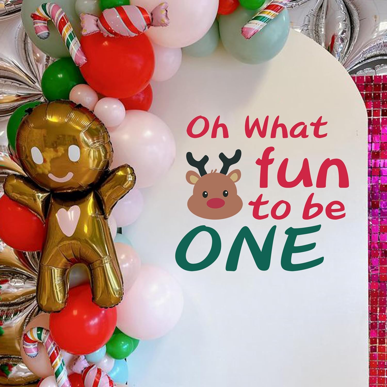 Oh What Fun It Is To Be One Wall Decal - First Birthday Backdrop Decor,Little Reindeer Xmas Garland,Merry Little Christmas Decorations,Santa Stickers Party Supplies (Oh What Fun Decal)