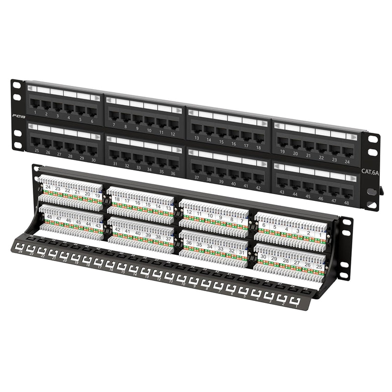 2U 48 Port Cat6A Patch Panel, 19" Rackmount Or Wall Mount Patch Panel, Network