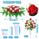 Headstone Flower Saddle,Cemetery Memorial Flowers With Vase For Grave Tombstone Decorations,Artificial Rose Bouquet Grave Memorial Day Flowers For Cemetery (Red White)