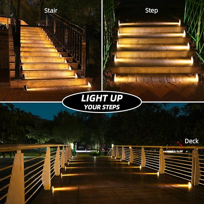 6 Pack Warm White Solar Step Lights IP67 Waterproof Auto On Off Outdoor Stair Lights