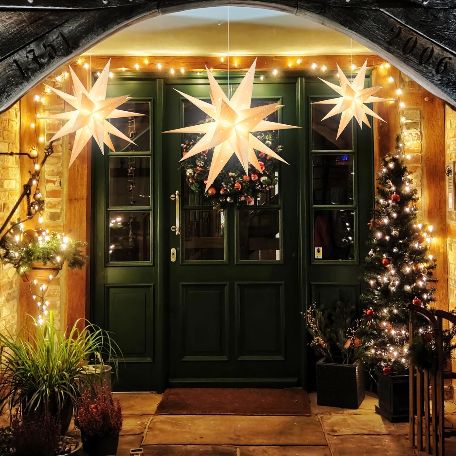 23" Moravian Star Outdoor Light - 18 Point White Christmas Star Indoor, 3D White Pvc, Waterproof Ip44, Battery Operated