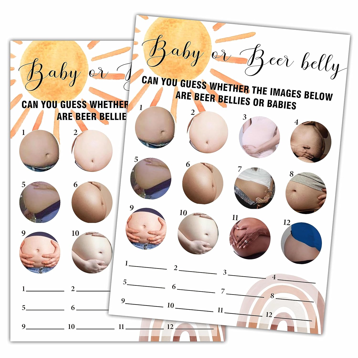 Boho Rainbow Baby Or Belly Baby Shower Games, 25 Sunshine Gender Neutral Cards With 1 Answer Card, Gender Reveal Party Game Set For Women, Men-A19