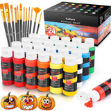 24 Colors Acrylic Paint Set With 12 Brushes, Art Craft Paints Gifts Trendy Stuff For Adults Artists, Halloween Pumpkin Canvas Ceramic Rock Eggs Painting Kit Art Supplies