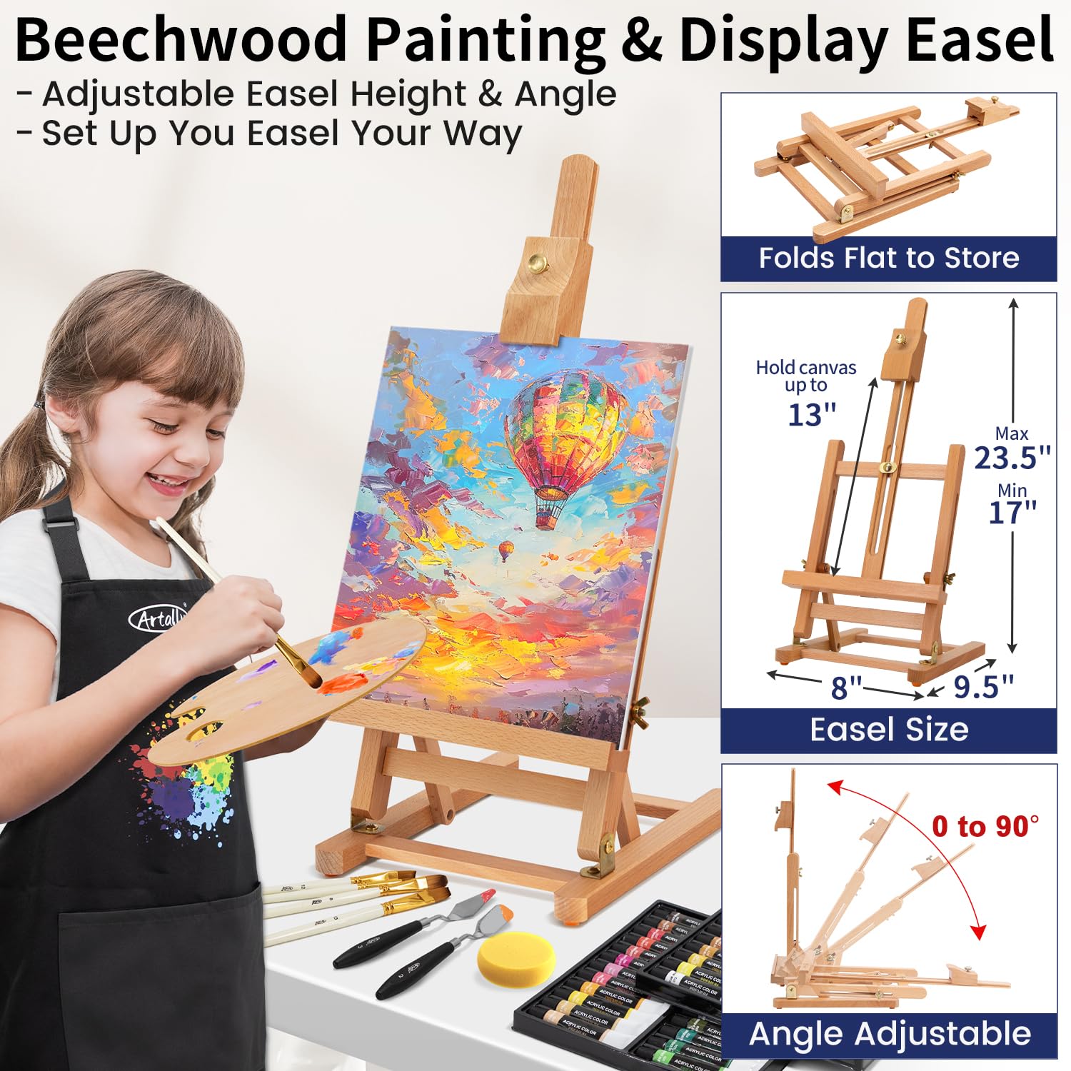 86-Piece Acrylic Painting Kit With Tabletop Easel, 48 Colors Acrylic Paint Set, Paint Brush Set & Case, Brush Basin & Art Apron, Complete Art Supplies Painting Set For Adults, Artists, Beginners