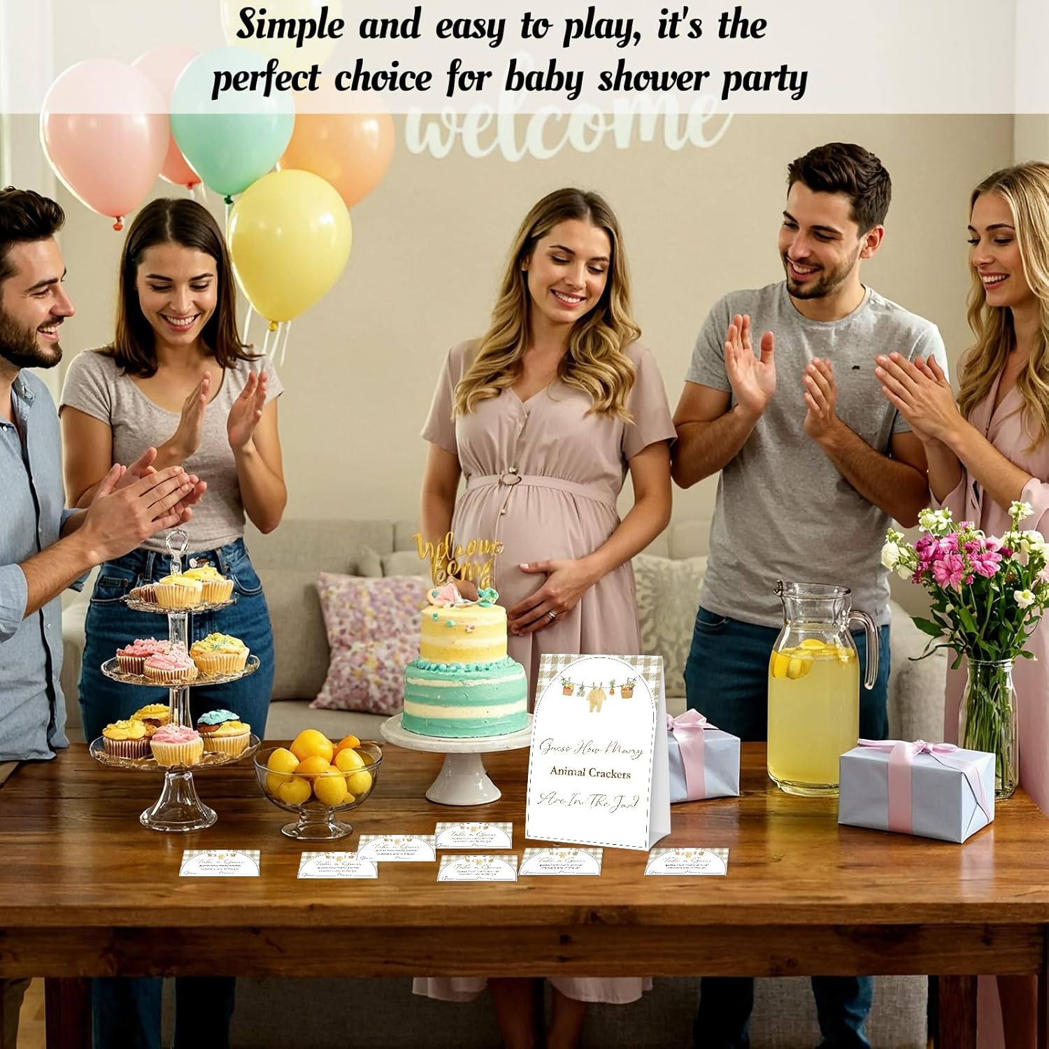 Locally Grown Baby Shower Games, 50 Pcs How Many Animal Crackers Game Cards With 1 Standing Sign, Farmer'S Market Gender Reveal Party Supplies Favors Decorations - A02