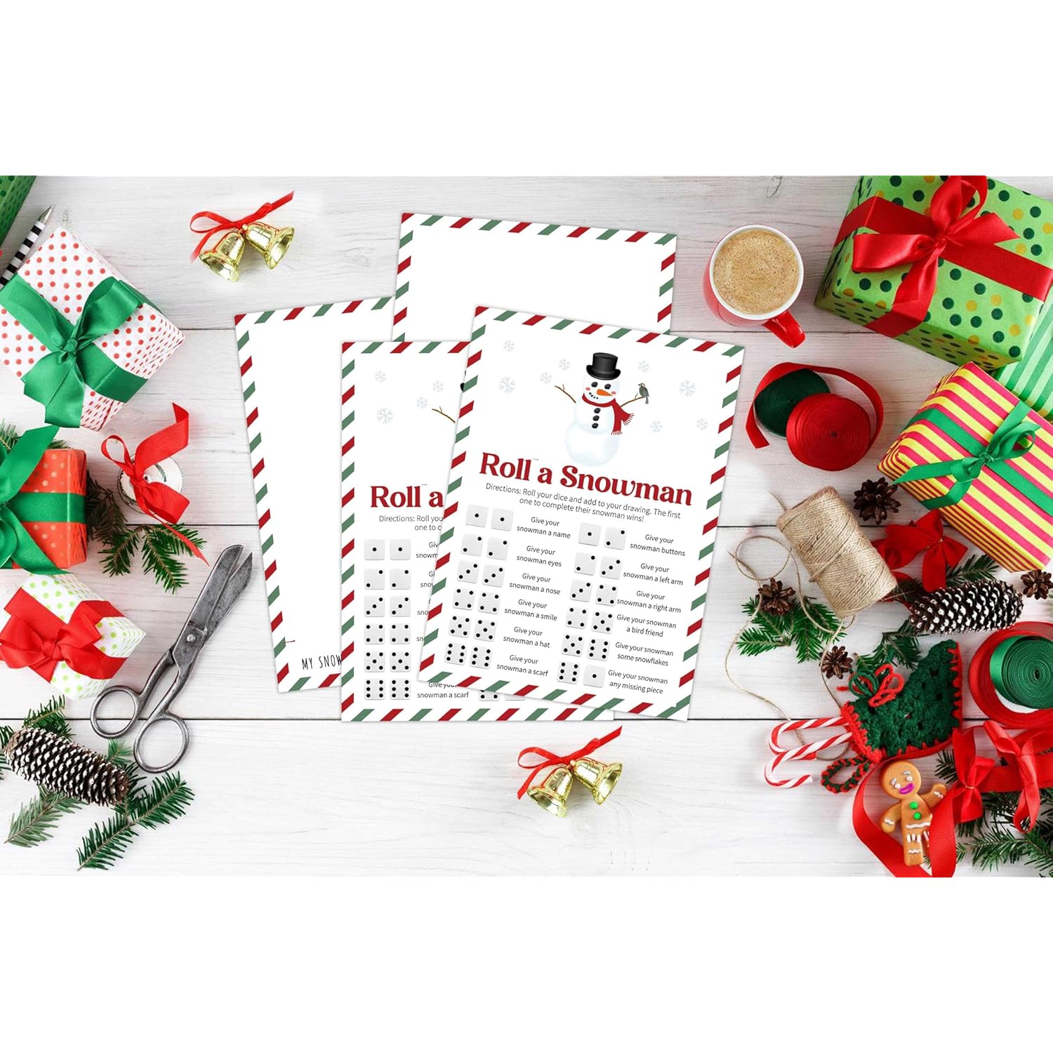 Roll A Snowman Dice Game, Christmas Candy And Family Party Games, Ice Breaker Winter Activity For Teens, 25 Game Cards, 2