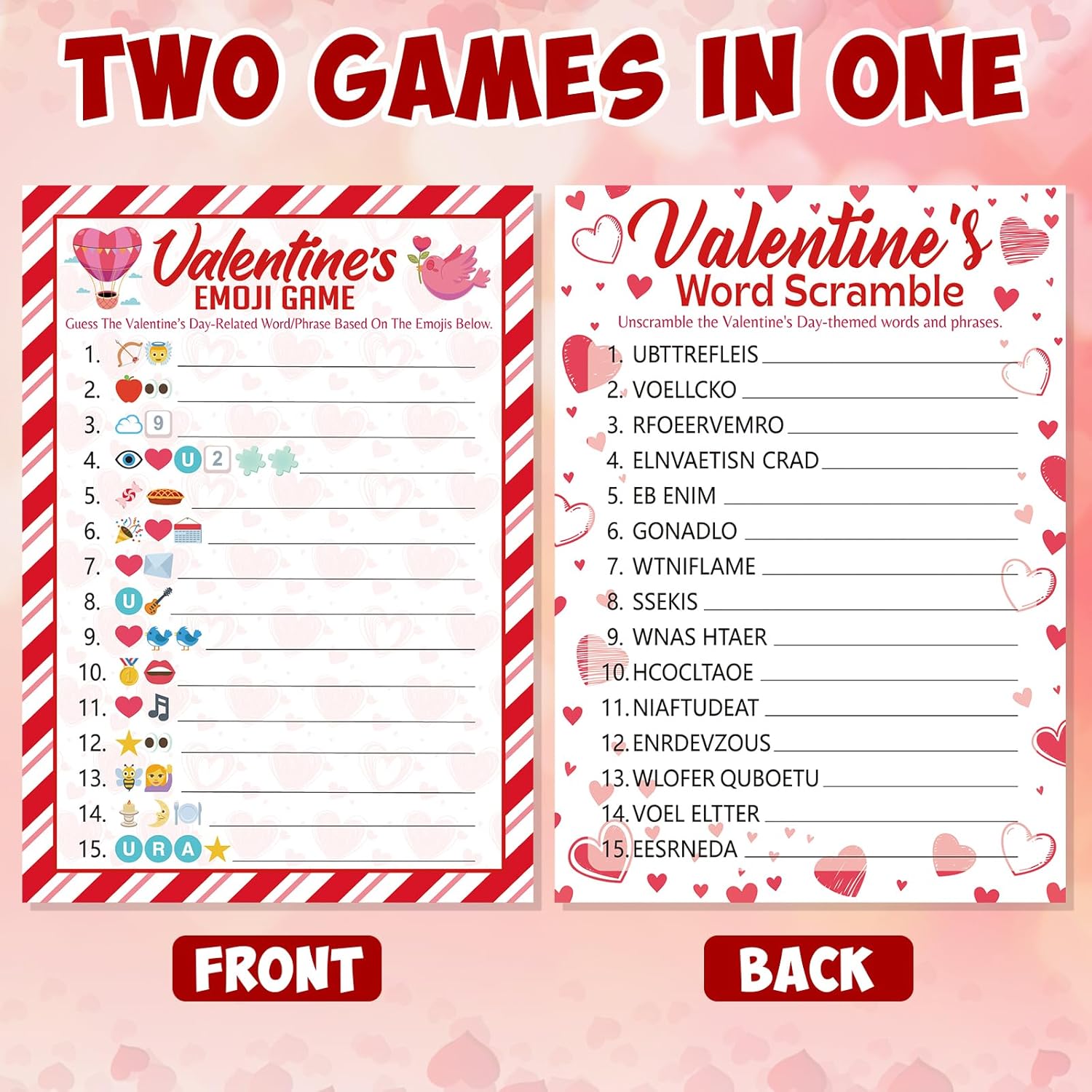 25 Players Valentine'S Party Games For Adults Kids Valentines Day Games Cards Valentines Parties Emoji Game Word Scramble Game With Answer Key For Boys Girls Family Office Large Groups Activities