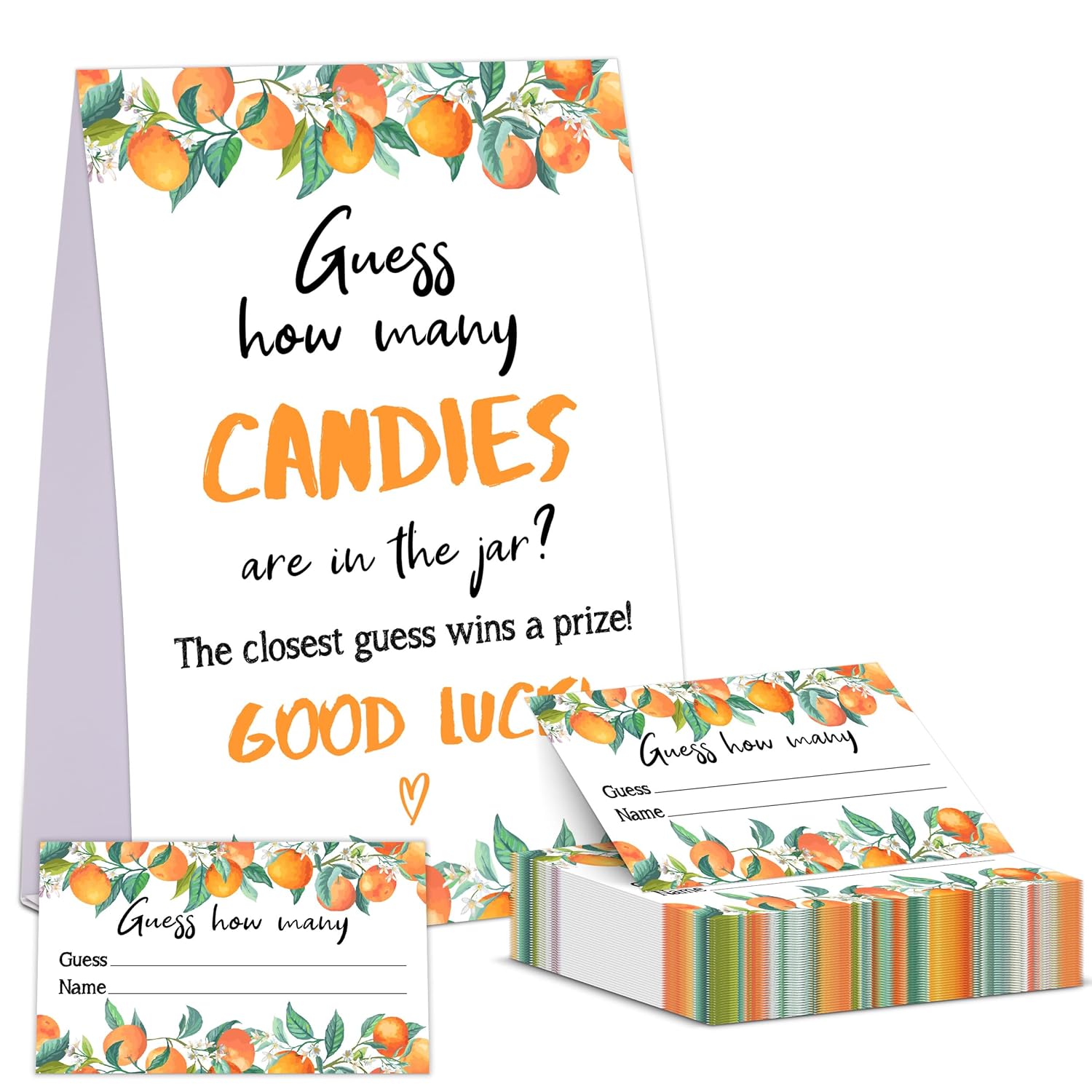 Little Cutie Baby Shower Game, Guess How Many Candies Are In The Jar, Pack Of 1 Sign And 50 Guessing Cards, Baby Shower Decoration, Gender Neutral - 04