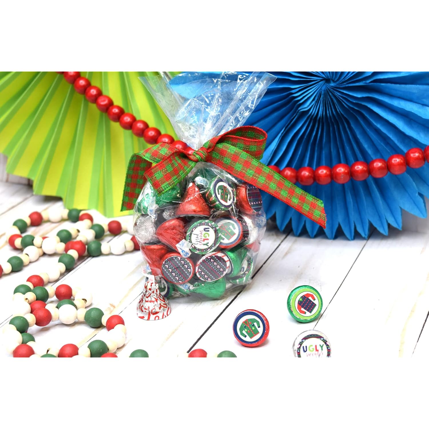 Ugly Sweater Christmas Holiday Party Kiss Sticker Labels, 300 Party Circle Sticker Sized 0.75” For Chocolate Drop Kisses By Amandacreation, Great For Party Favors, Envelope Seals & Goodie Bags