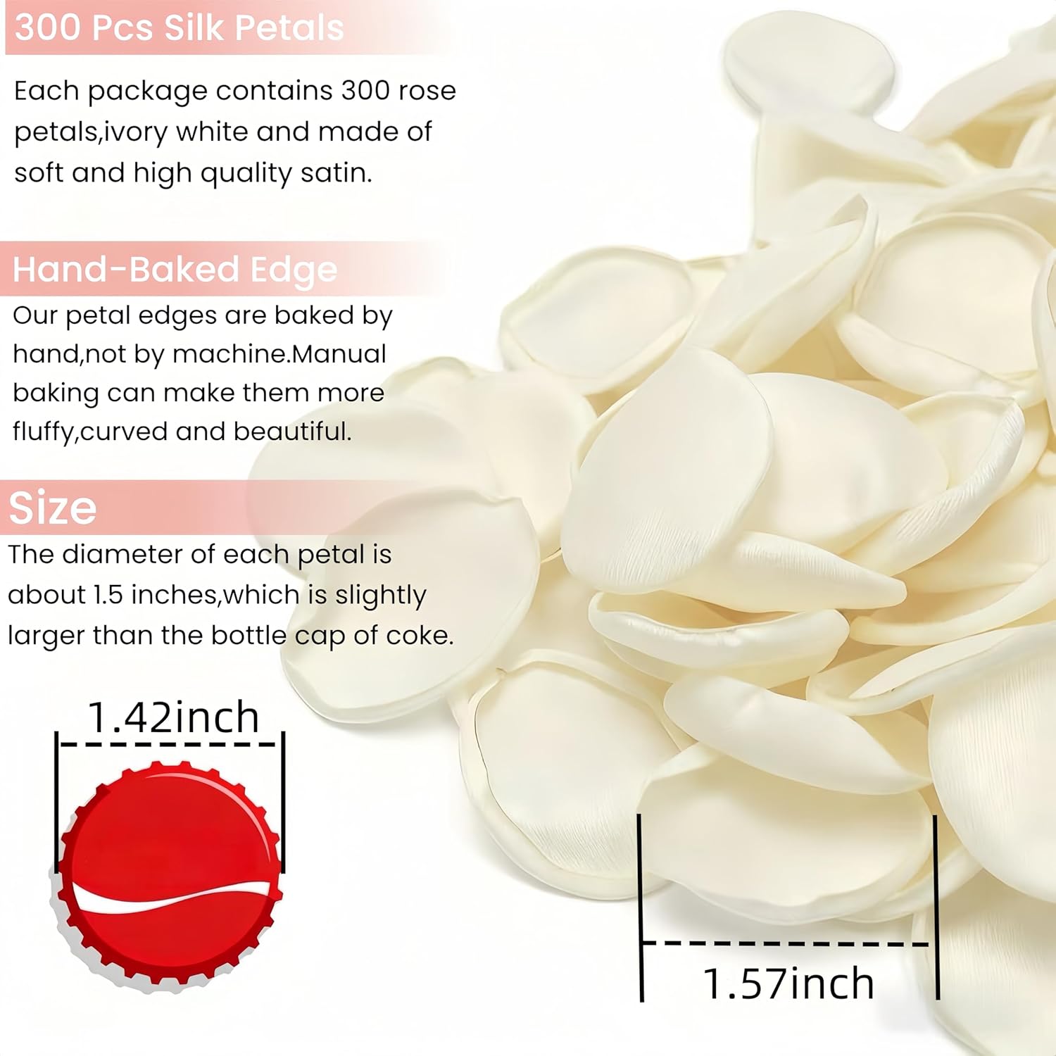 300Pcs Silk Ivory Rose Petals,Artificial Flowers Petals Romantic Night Decoration For Wedding Bridal Shower Flower Girl Basket Centerpiece Aisle Party Confetti Dinner Table