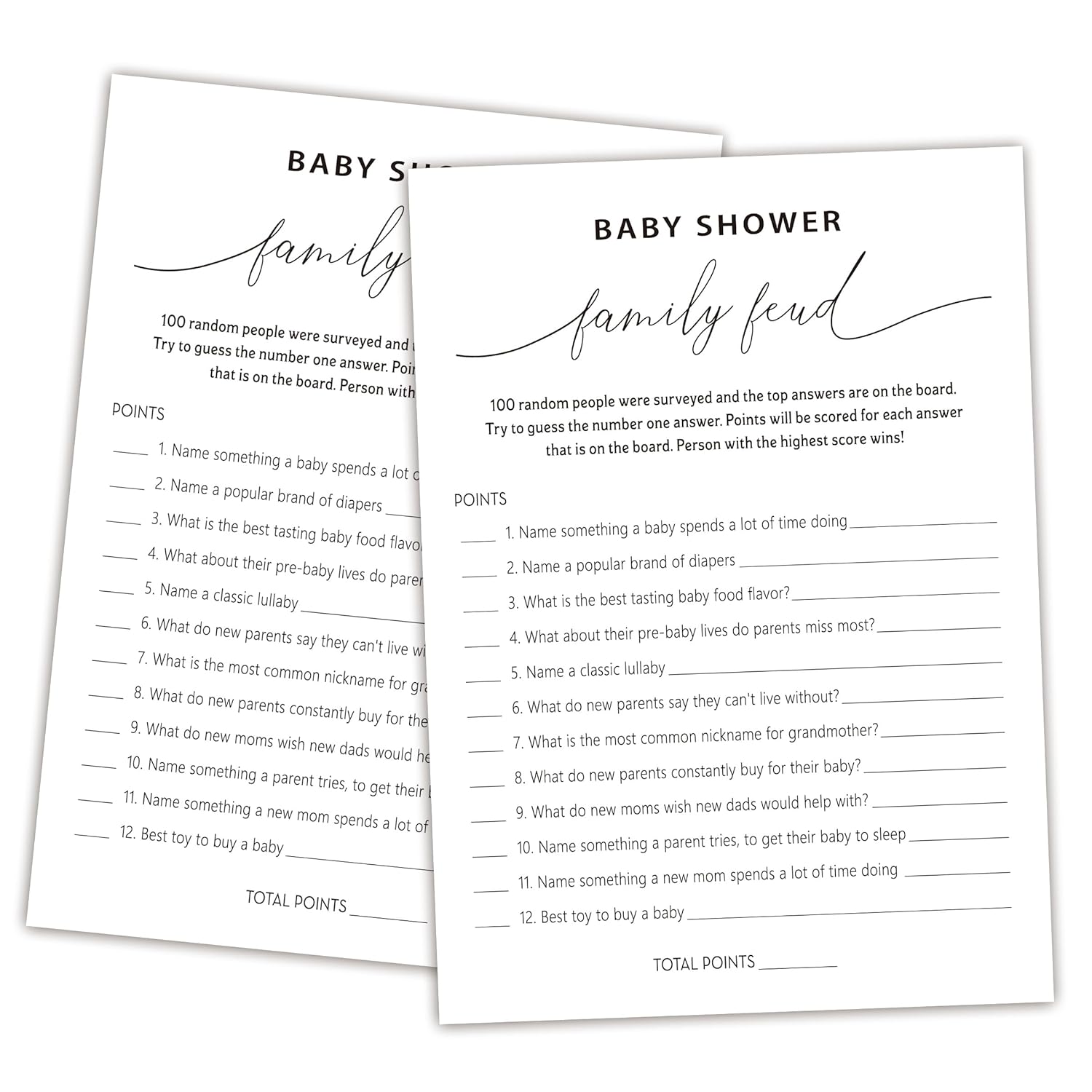 Family Feud Baby Shower Game - Pack Of 30 Cards, Answer Key, Gender Neutral Decorations, Game Supplies