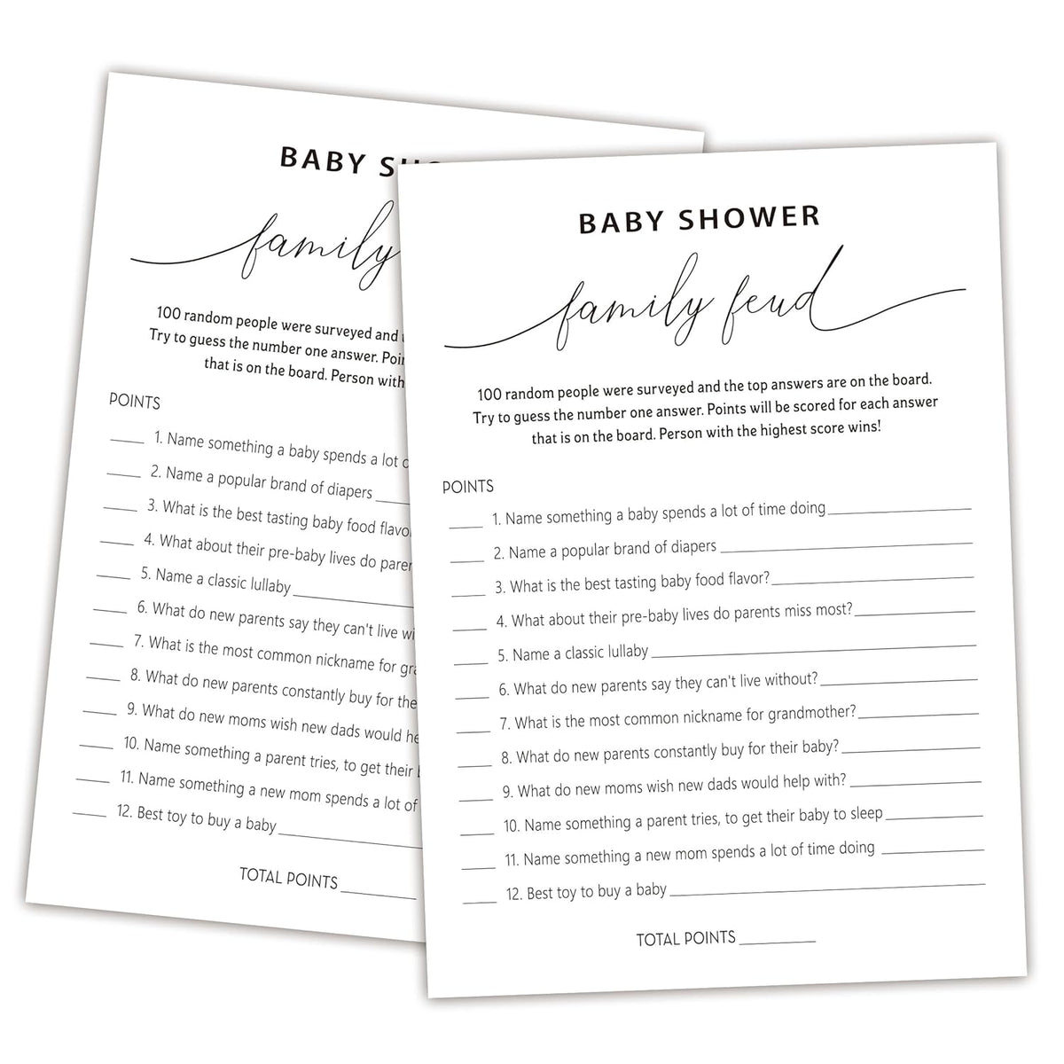 Family Feud Baby Shower Game - Pack Of 30 Cards, Answer Key, Gender Neutral Decorations, Game Supplies