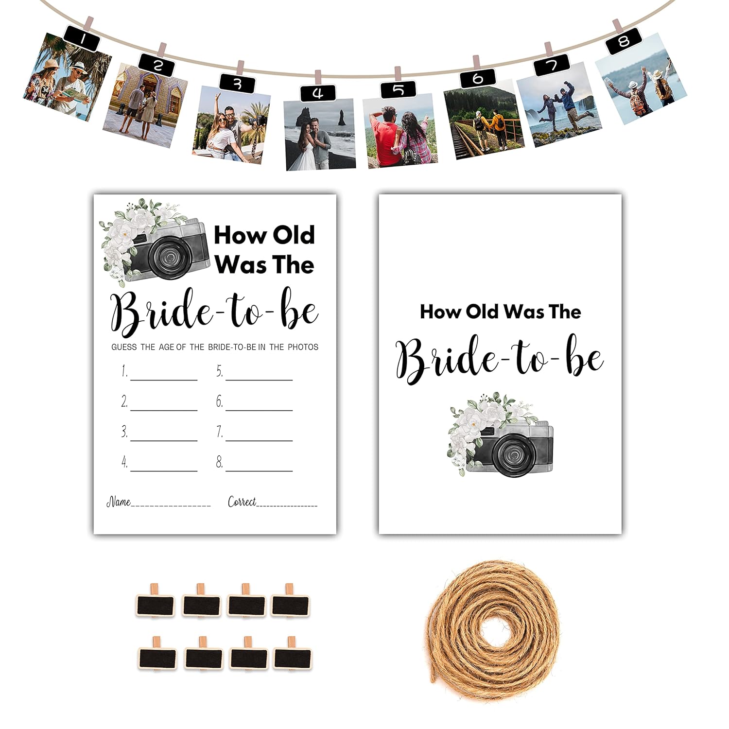 Bridal Shower Games - How Old Was The Bride-To-Be Wedding Shower Party Card Game - Boho Floral Minimalist Themed Bachelorette/Engagement Party Supplies Activities Decorations (A01)