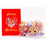 3D Pop Up Happy 88Th Birthday Card – Red Design With Glitter Numbers, Balloons, Cakes & Gifts – Unique Bday Card For Dad, Mom, Husband, Wife, Man Or Woman – 5" X 7"