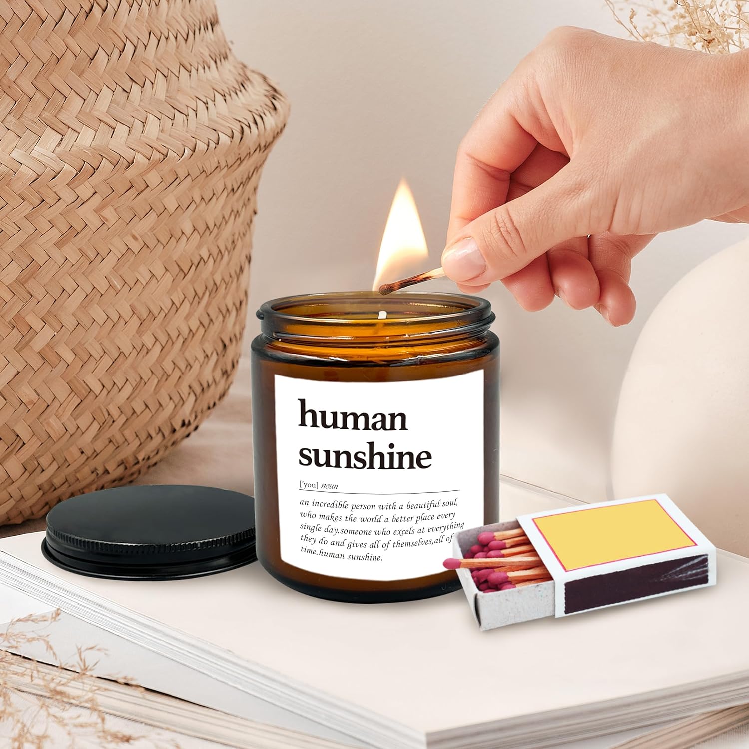 Human Sunshine Scented Candle - Appreciation Gifts For Teachers & Coworkers, Inspirational Thank You Christmas Soy Jar Candle, Lavender, Vetiver, Sandalwood Scented 8Oz Holders