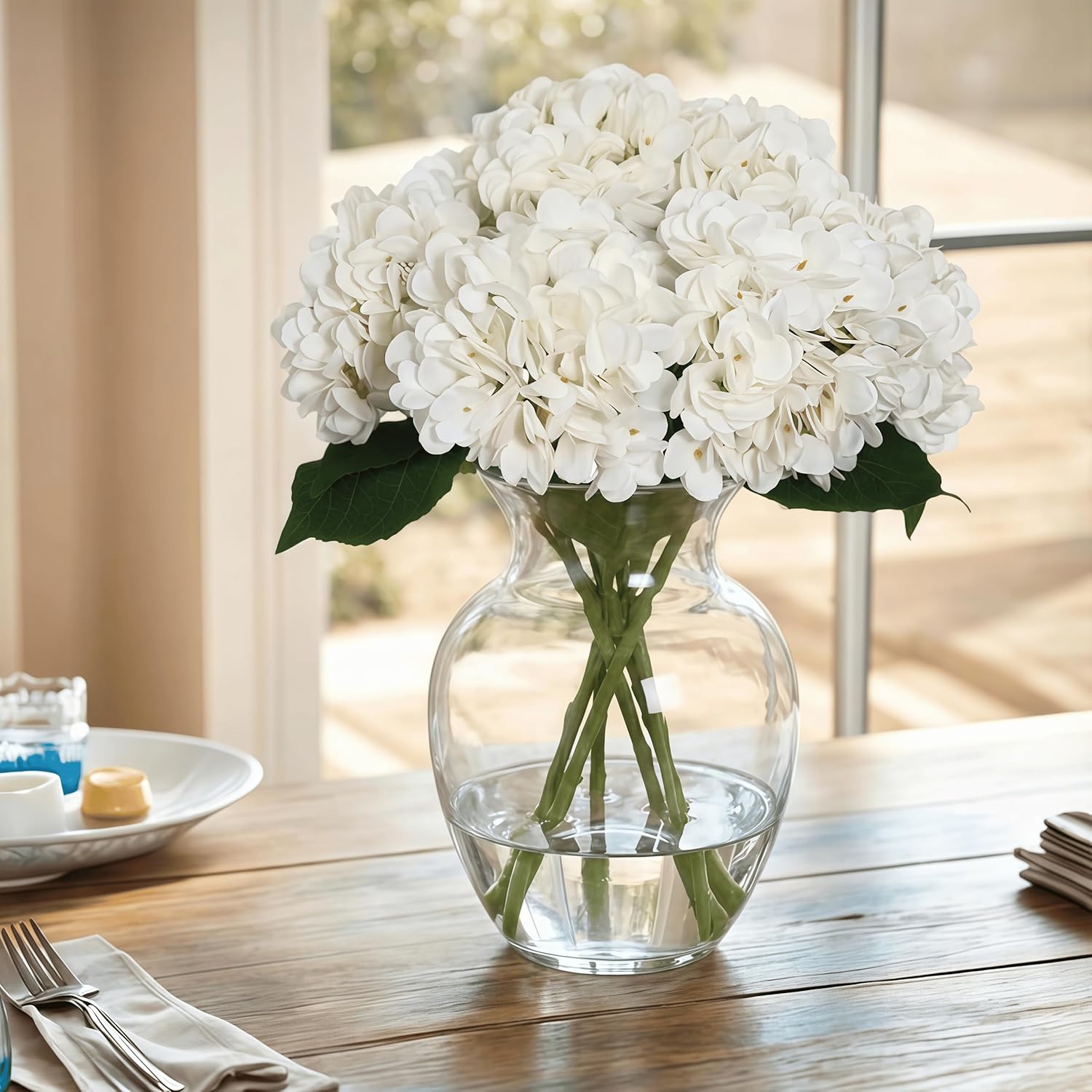 Artificial Flower Hydrangea Fake Hydrangea, Used In The Center Of The Family Bathroom Desk Shelf Or Wedding Bouquet Decoration, Contains 6 White Branches