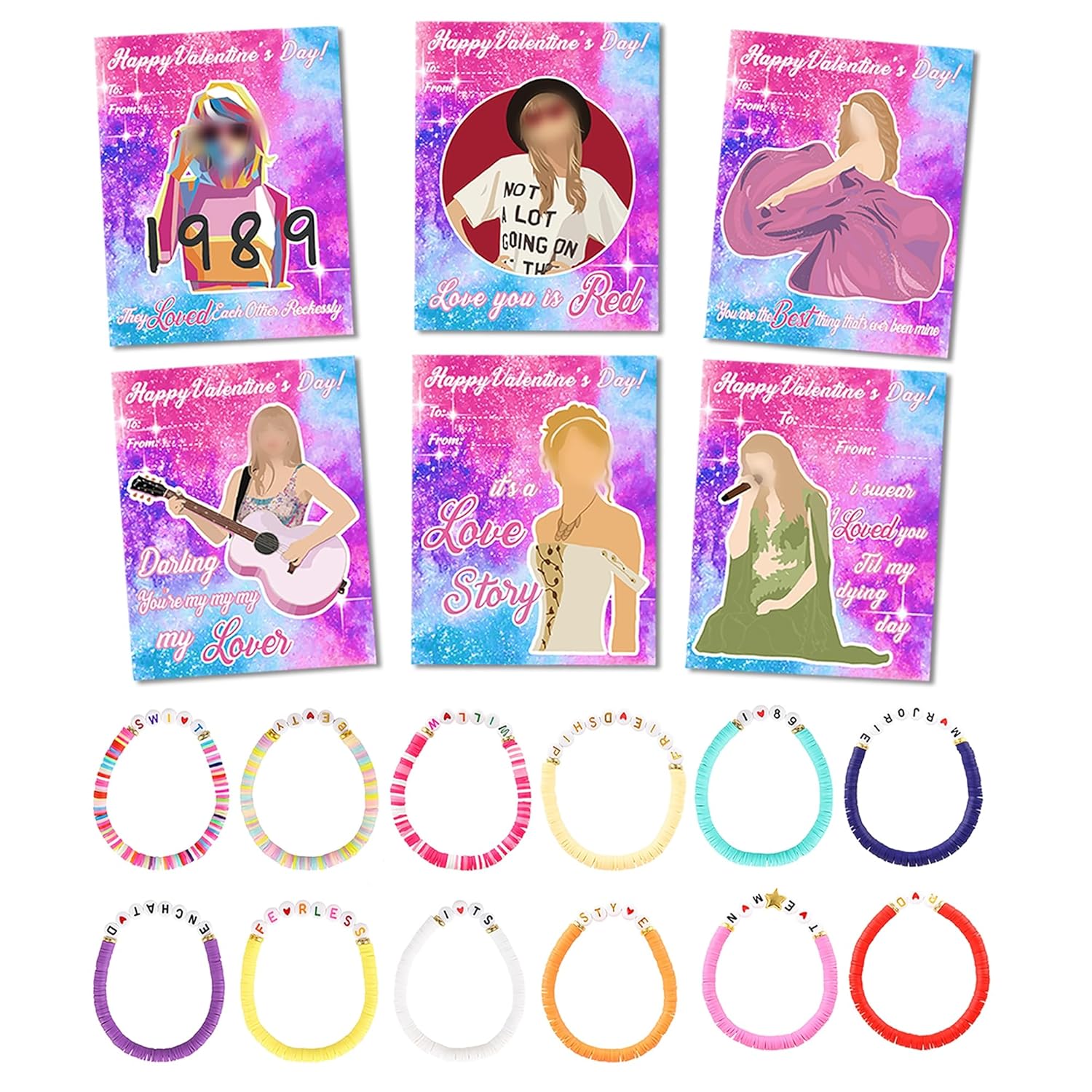 24 Pack Valentine'S Day Cards For Kids School Bulk, 12 Styles Friendship Bead Bracelets Valentines Cards For Kids Classroom