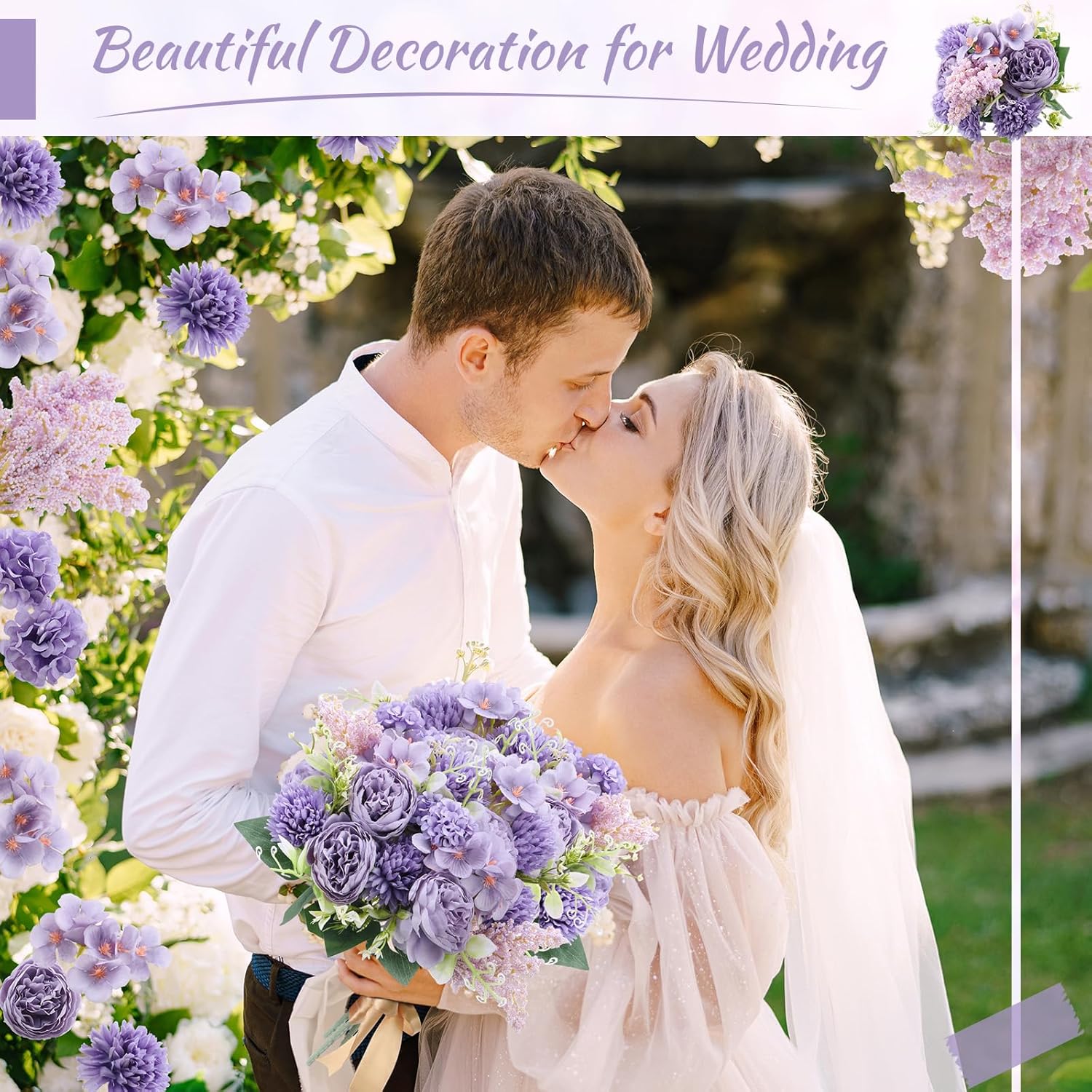 8 Pcs Artificial Flowers Bouquet Fake Silk Flowers Faux Bouquet Hydrangea Bouquets For Valentine'S Day Wedding Birthday Party Table Centerpieces Home Office Decoration(Purple,Peony)