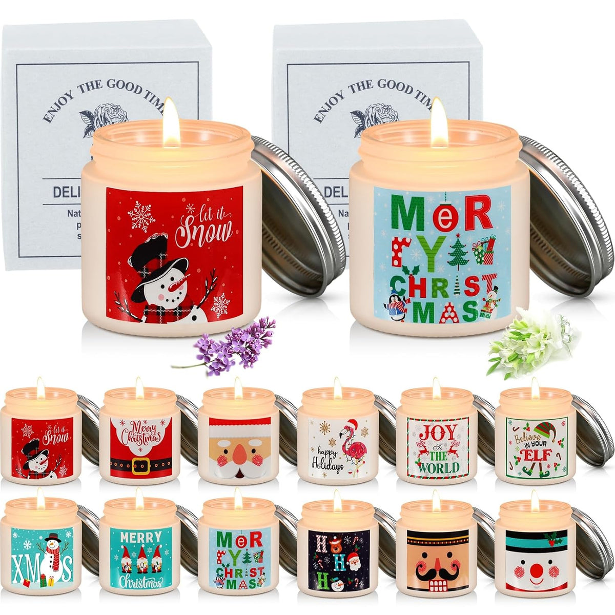 12 Pcs Christmas Scented Candles Gift Set Xmas Holiday Aromatherapy Candles Warm Scented Winter Soy Wax Gift With 12 Fragrances For Mom Mother Sister Decor(White And Silver)