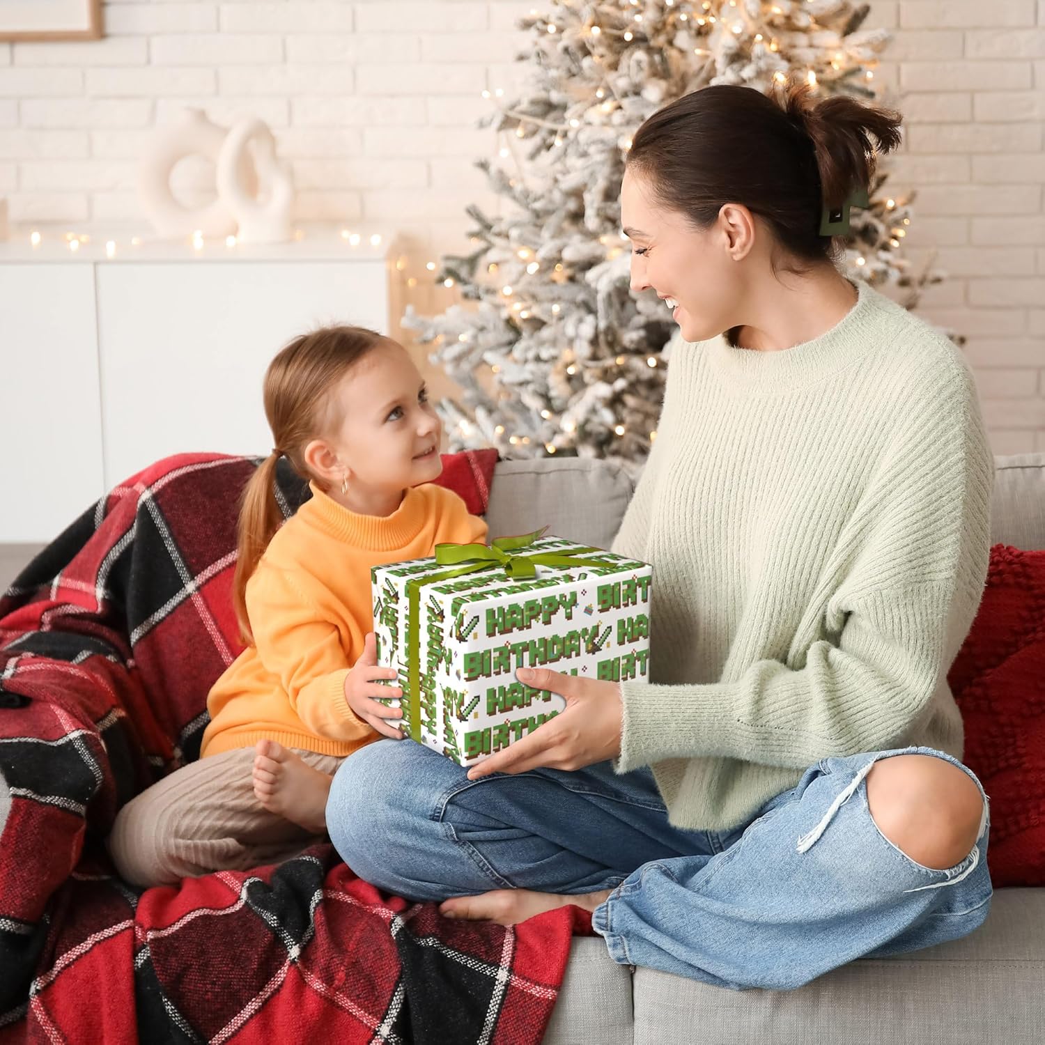 Pixel Style Birthday Wrapping Paper - 4 Jumbo Sheets, 28 * 40 Inches - Retro Video Gaming Gift Wrap, Perfect For Birthday Christmas