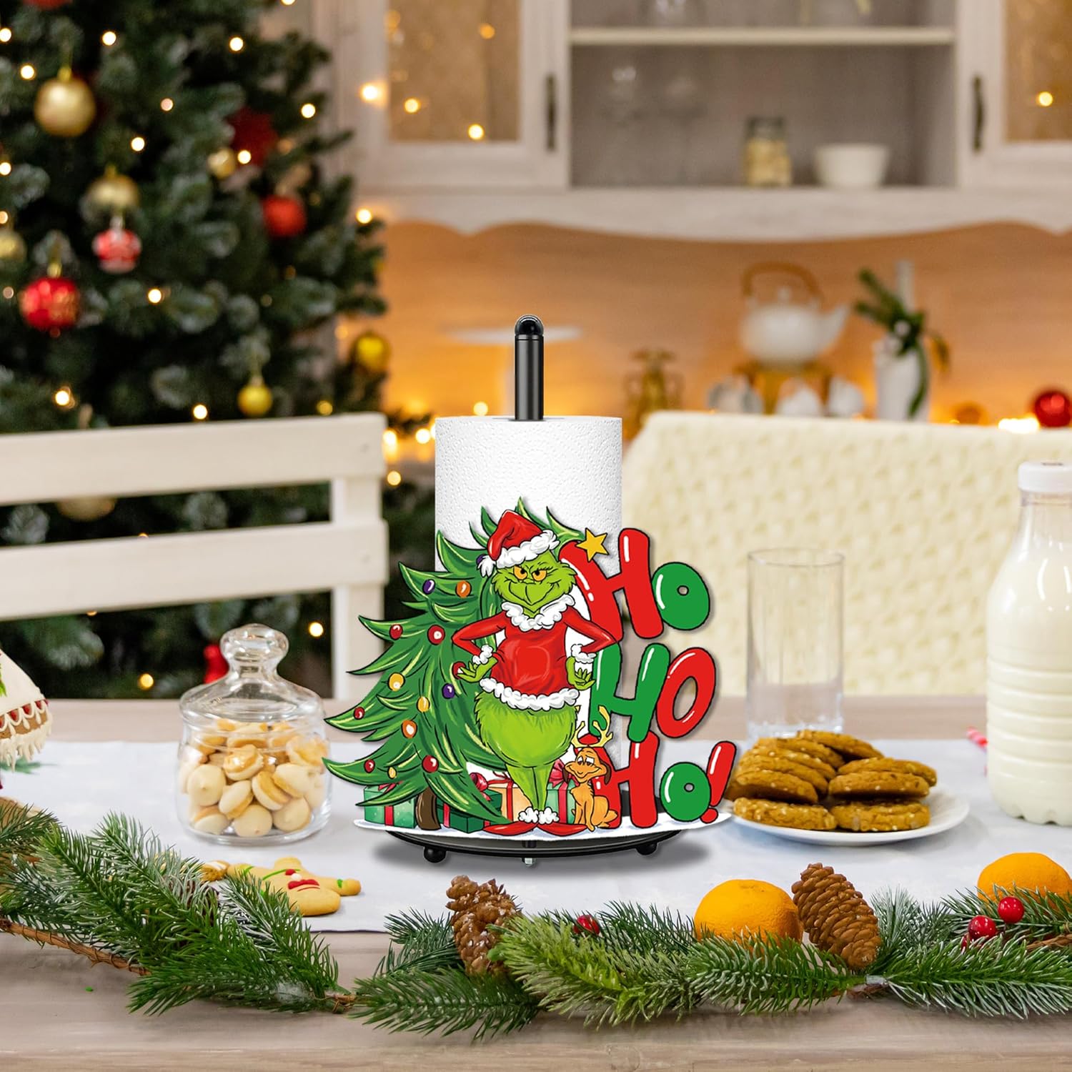 Christmas Paper Towel Holder, Christmas Decorations For Home Bathroom Accessories Paper Towel Holder Stand, Xmas Green Kitchen Decor For Home Large Metal Towel Stand For Countertops