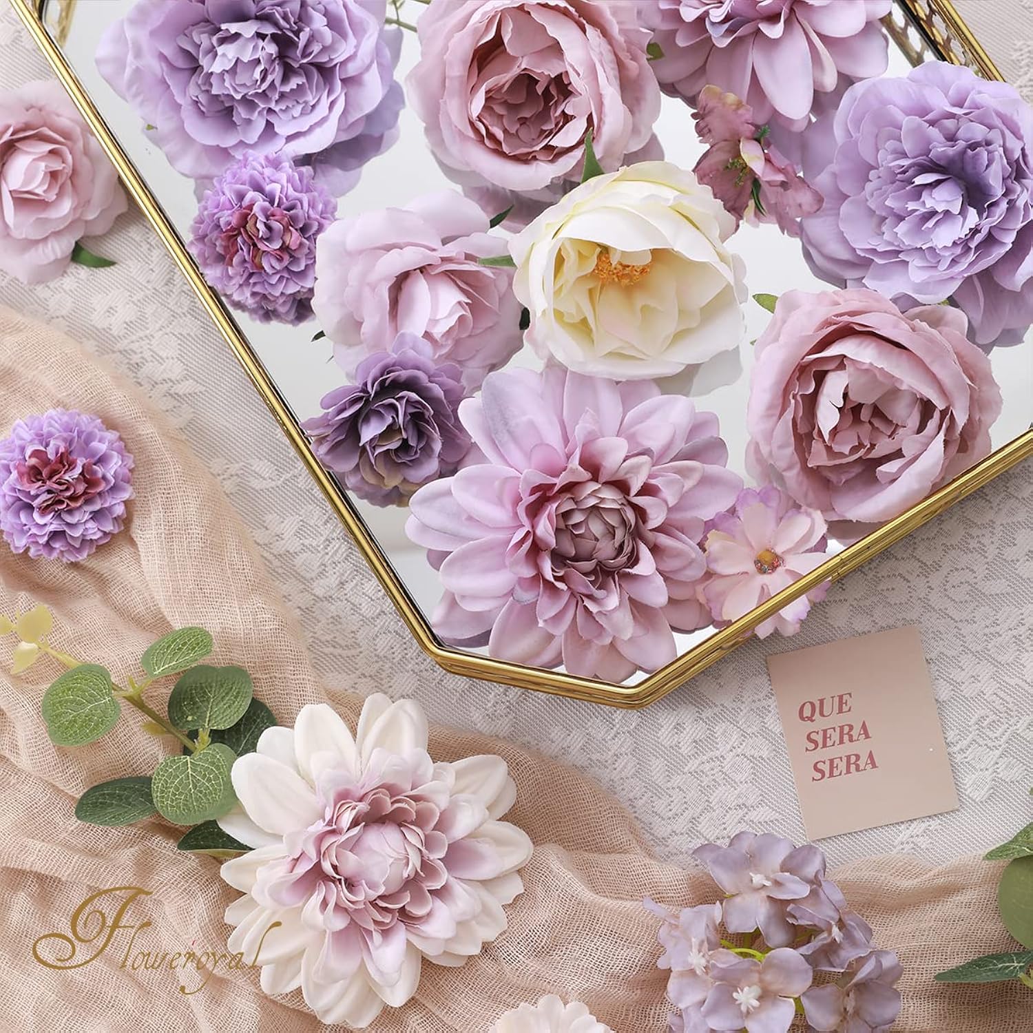 36 Pcs Artificial Flowers Combo Purple Flowers Mix Silk Flowers Dahlia Roses With Stems For Wedding Bridal Bouquets, Baby Shower, Floral Arrangement, Table Centerpieces