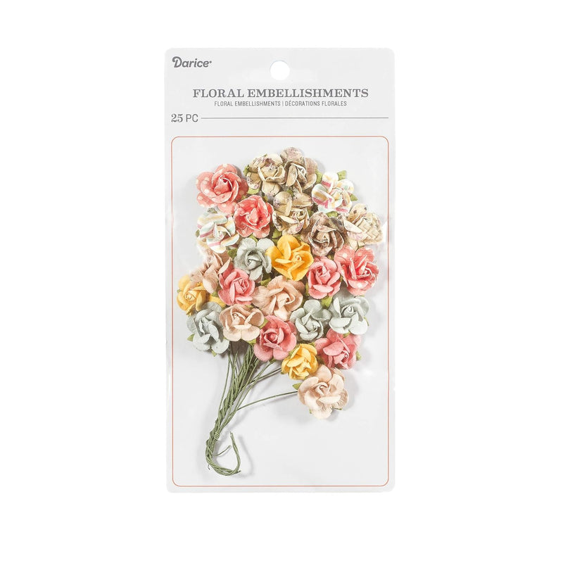 Sachet Roses Floral Embellishment: Coral, 0.75 In, 25 Pack, Assorted