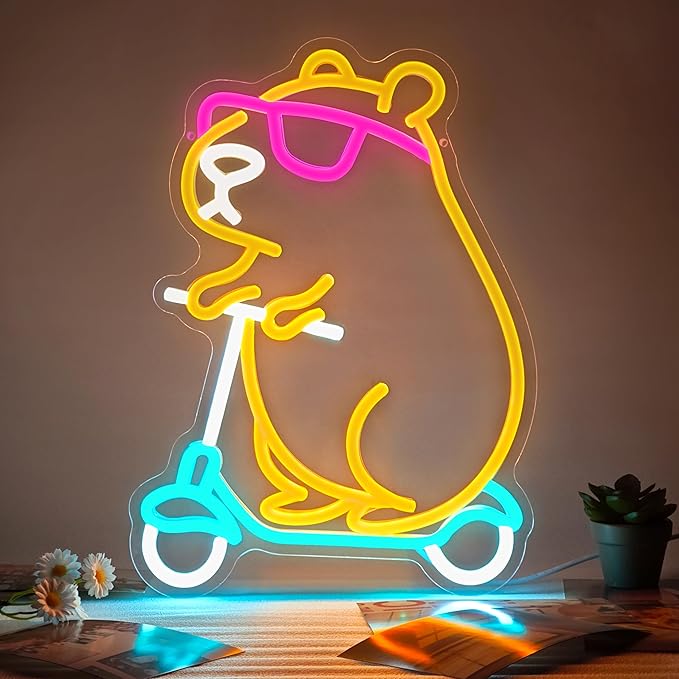 Capybara Neon Sign Animal Shape LED Wall Light Dimmable Kids Room Party Decor Birthday Gift