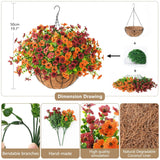 Artificial Fake Hanging Plants Flowers Basket, Faux Silk Daisy In Planter Realistic Uv Resistant For Outside Home Patio Balcony Yard Mums Autumn Outdoor Decoration (Orange Brown)