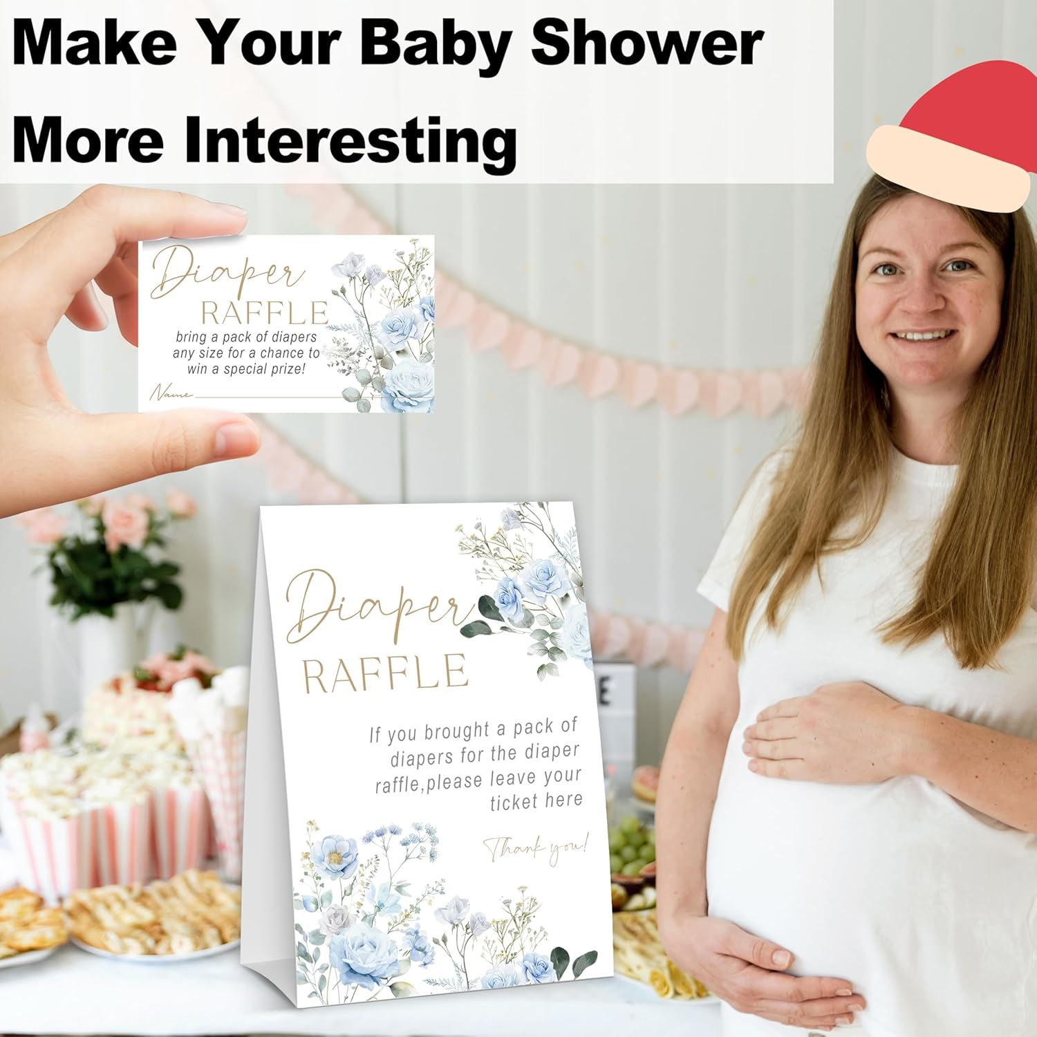 Baby In Bloom Diaper Raffle Tickets, Baby Shower Games For Gender Reveal Party Decorations & Supplies, 1 Sign & 50 Cards Set-A04