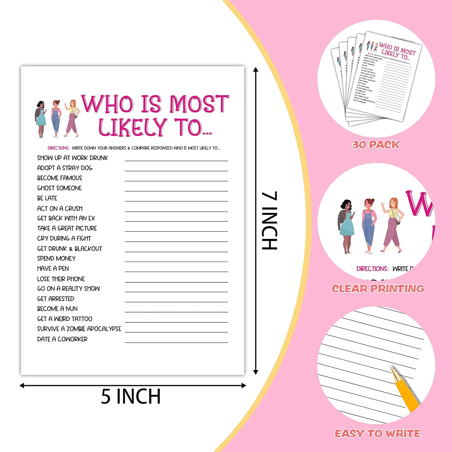 Girls Night Party Game - Ladies Night Party Games - Who I Most Likely To Game Pack - Fun Girls Night In/Girls Night On - Bridal Shower Or Bachelorette Party Game - Games For Adults - 30 Game Cards