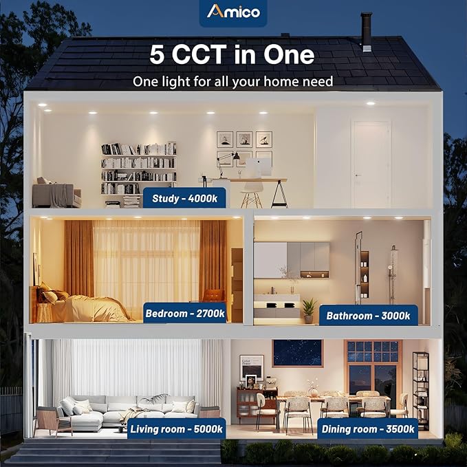 20 Pack 6 Inch Ultra Thin LED Recessed Lights 5CCT Dimmable 1050LM Downlights