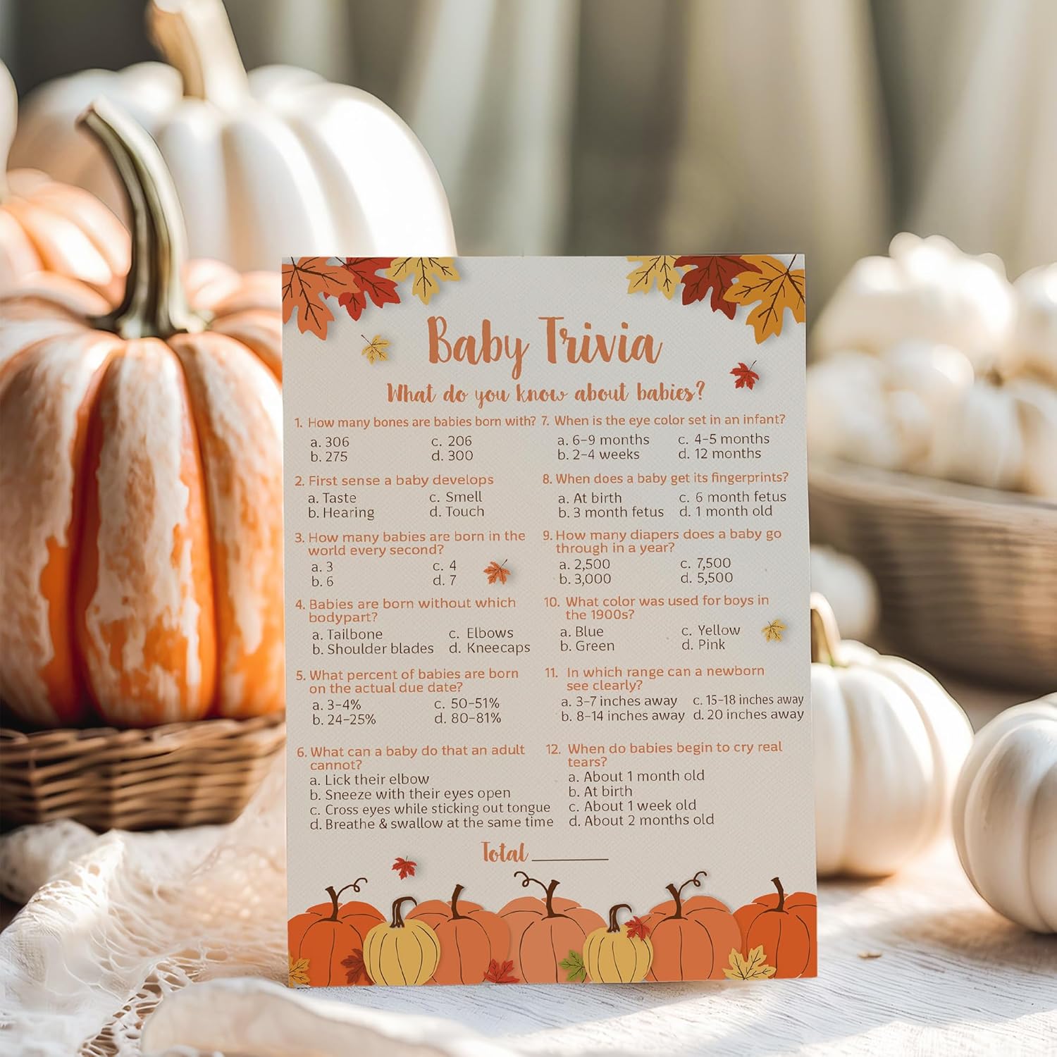 Little Pumpkin Baby Shower Game — Baby Trivia — 25 Pack — Fun Facts Fall Shower Or Gender Reveal Party Activity, Autumn Theme Pumpkins Rustic & Gender Neutral G330-Trv